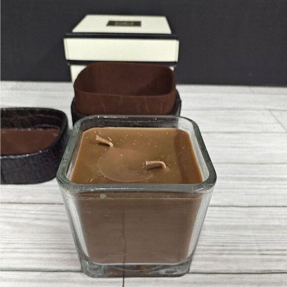 Partylite Square Candle Vintage Leather Scent G35439 With Faux Leather Gift Box - Picture 6 of 9